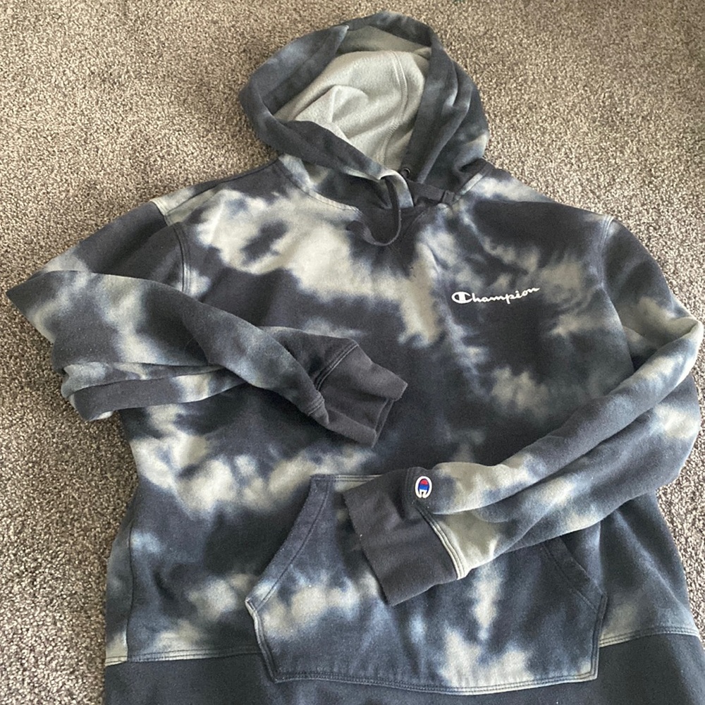 blue tie dye champion hoodie